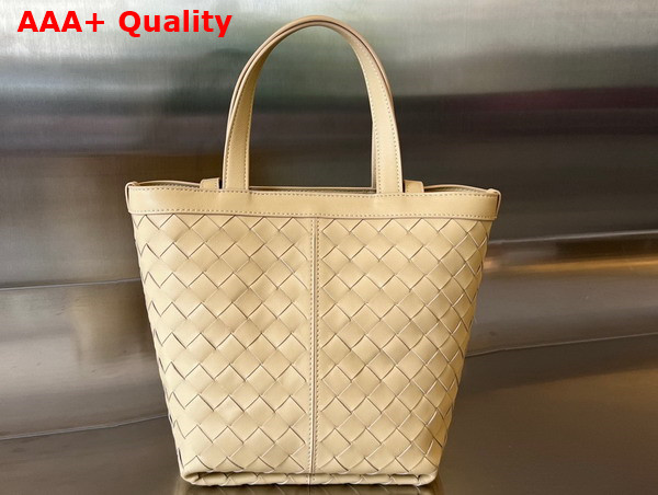 Bottega Veneta Small Flip Flap Tote Bag in Porridge Soft Intrecciato Leather with Zipped Pocket Replica