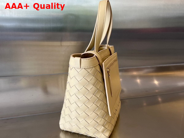 Bottega Veneta Small Flip Flap Tote Bag in Porridge Soft Intrecciato Leather with Zipped Pocket Replica