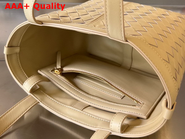 Bottega Veneta Small Flip Flap Tote Bag in Porridge Soft Intrecciato Leather with Zipped Pocket Replica