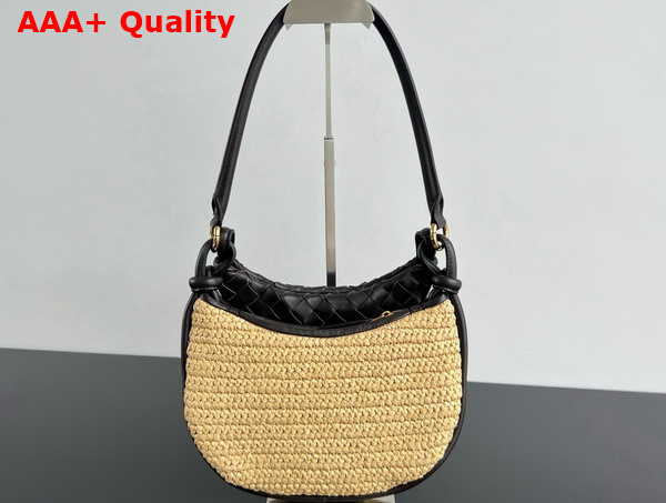 Bottega Veneta Small Gemelli Natural Black Raffia Crochet and Intrecciato Leather Replica