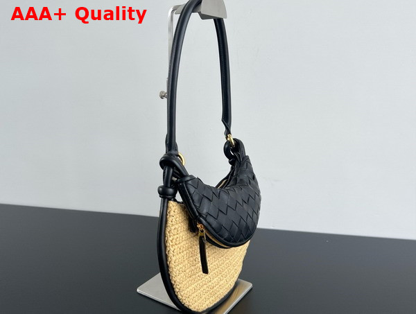 Bottega Veneta Small Gemelli Natural Black Raffia Crochet and Intrecciato Leather Replica