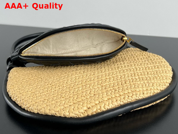 Bottega Veneta Small Gemelli Natural Black Raffia Crochet and Intrecciato Leather Replica