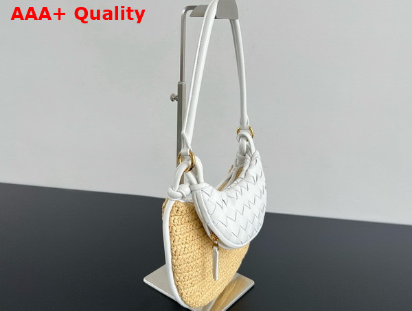 Bottega Veneta Small Gemelli Natural Chalk Raffia Crochet and Intrecciato Leather Replica