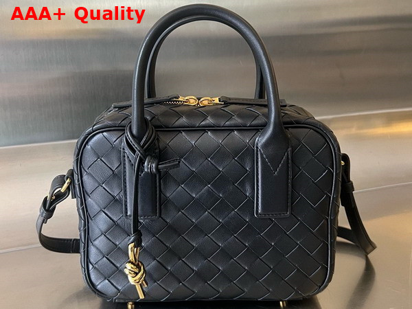 Bottega Veneta Small Getaway Top Handle Bag in Black Intrecciato Lambskin Replica