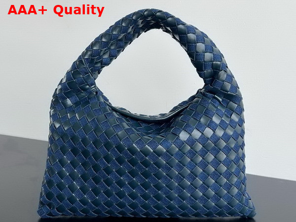 Bottega Veneta Small Hop Abyss Indigo Intrecciato Leather and Denim Shoulder Bag Replica