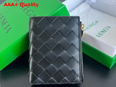 Bottega Veneta Small Intrecciato Bi Fold Zip Wallet in Black Intrecciato Leather Replica