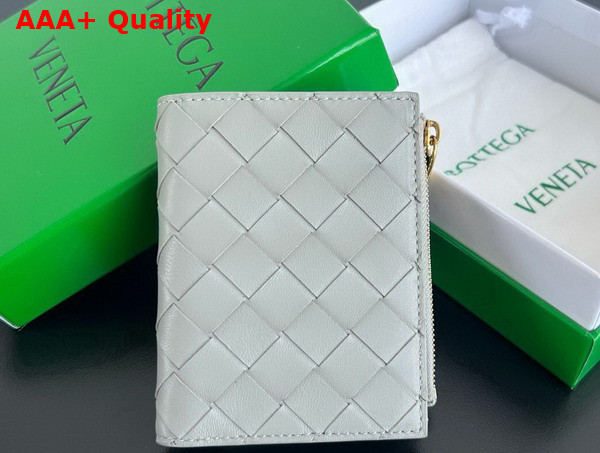 Bottega Veneta Small Intrecciato Bi Fold Zip Wallet in Light Grey Intrecciato Leather Replica