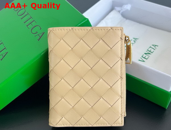 Bottega Veneta Small Intrecciato Bi Fold Zip Wallet in Porridge Intrecciato Leather Replica