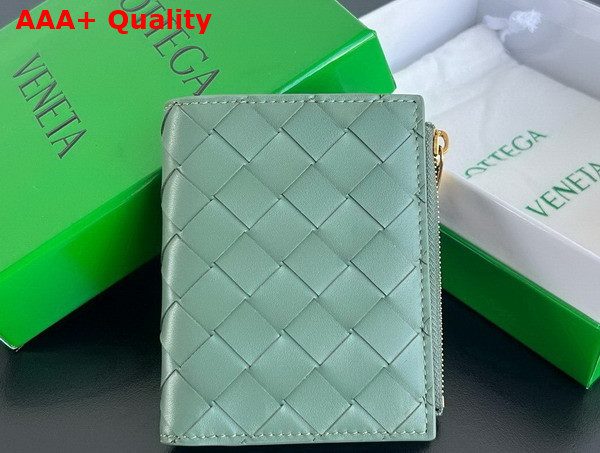 Bottega Veneta Small Intrecciato Bi Fold Zip Wallet in Raintree Intrecciato Leather Replica