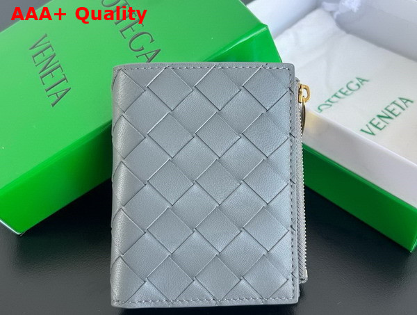 Bottega Veneta Small Intrecciato Bi Fold Zip Wallet in Thunder Intrecciato Leather Replica