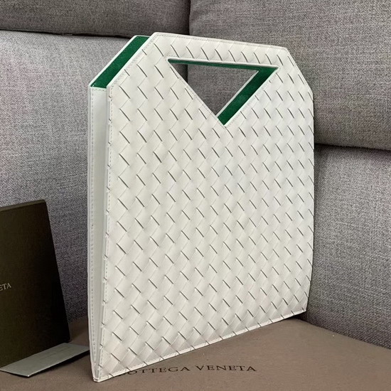 Bottega Veneta Small North South Tote in Bianco Intrecciato Spazzolato Calfskin