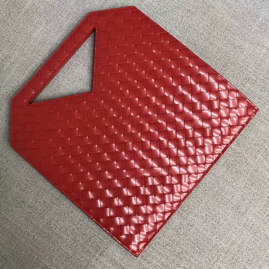 Bottega Veneta Small North South Tote in Red Intrecciato Spazzolato Calfskin