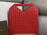 Bottega Veneta Small North South Tote in Red Intrecciato Spazzolato Calfskin