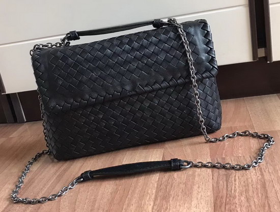 Bottega Veneta Small Olimpia Bag in Black Nappa Lambskin Silver Chain