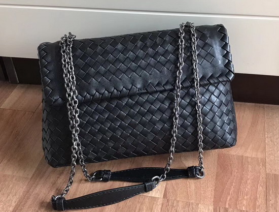 Bottega Veneta Small Olimpia Bag in Black Nappa Lambskin Silver Chain