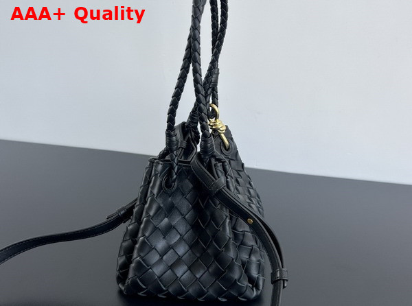 Bottega Veneta Small Parachute Shoulder Bag in Black Supple Intrecciato Leather Replica