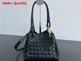 Bottega Veneta Small Parachute Shoulder Bag in Black Supple Intrecciato Leather Replica