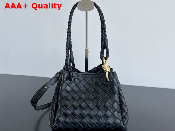 Bottega Veneta Small Parachute Shoulder Bag in Black Supple Intrecciato Leather Replica