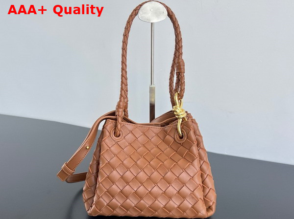 Bottega Veneta Small Parachute Shoulder Bag in Wood Supple Intrecciato Leather Replica