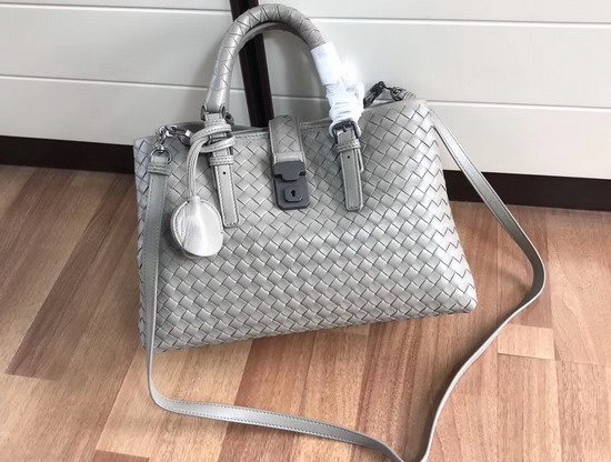 Bottega Veneta Small Roma Bag Light Grey Intrecciato Calf Leather