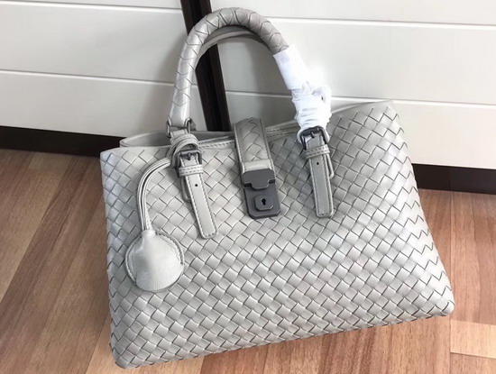 Bottega Veneta Small Roma Bag Light Grey Intrecciato Calf Leather