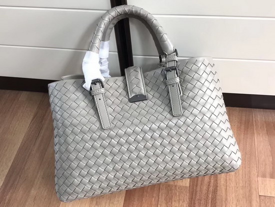 Bottega Veneta Small Roma Bag Light Grey Intrecciato Calf Leather