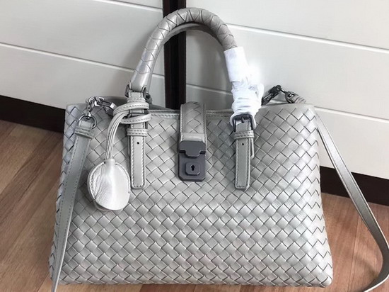 Bottega Veneta Small Roma Bag Light Grey Intrecciato Calf Leather