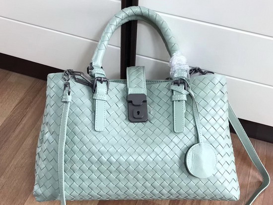 Bottega Veneta Small Roma Bag Mint Green Intrecciato Calf Leather