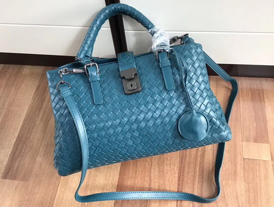 Bottega Veneta Small Roma Bag Ocean Green Intrecciato Calf Leather