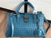 Bottega Veneta Small Roma Bag Ocean Green Intrecciato Calf Leather