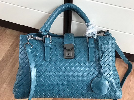 Bottega Veneta Small Roma Bag Ocean Green Intrecciato Calf Leather