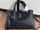 Bottega Veneta Small Roma Bag in Black Intrecciato Calf Leather