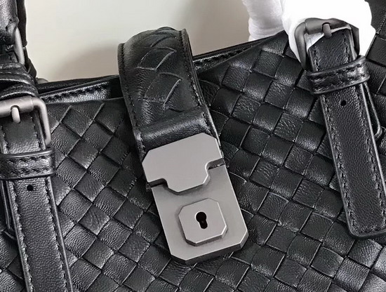 Bottega Veneta Small Roma Bag in Black Intrecciato Calf Leather