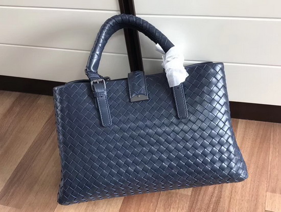 Bottega Veneta Small Roma Bag in Blue Intrecciato Calf Leather