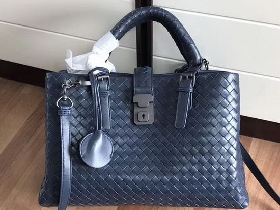 Bottega Veneta Small Roma Bag in Blue Intrecciato Calf Leather