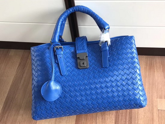 Bottega Veneta Small Roma Bag in Bright Blue Intrecciato Calf Leather