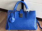 Bottega Veneta Small Roma Bag in Bright Blue Intrecciato Calf Leather