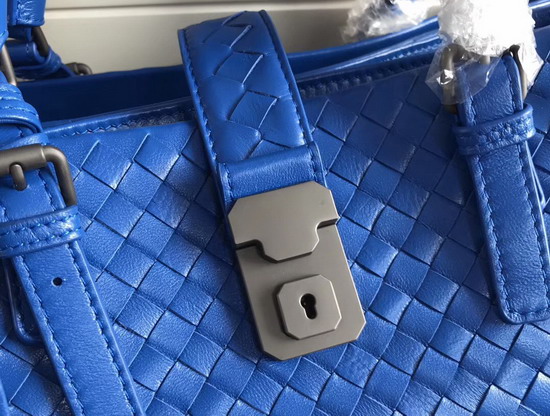 Bottega Veneta Small Roma Bag in Bright Blue Intrecciato Calf Leather