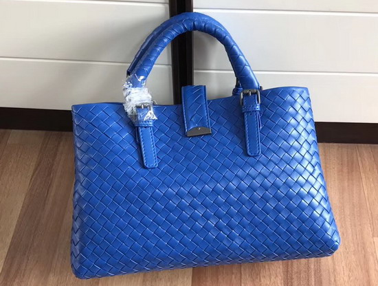 Bottega Veneta Small Roma Bag in Bright Blue Intrecciato Calf Leather