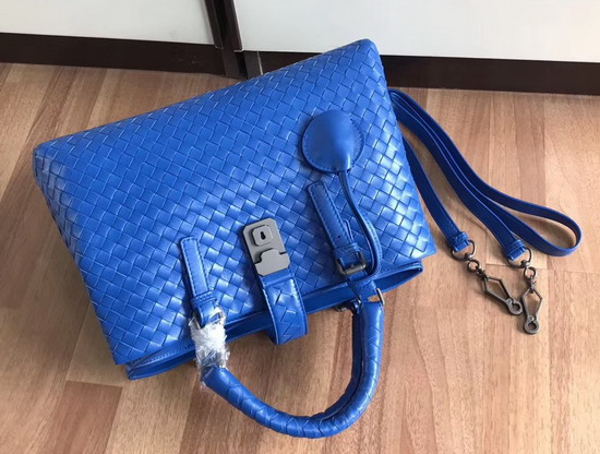 Bottega Veneta Small Roma Bag in Bright Blue Intrecciato Calf Leather