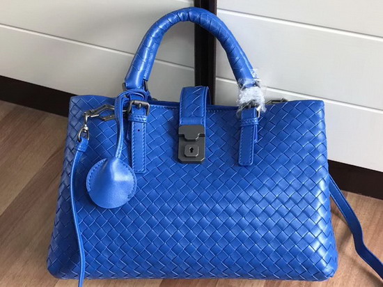 Bottega Veneta Small Roma Bag in Bright Blue Intrecciato Calf Leather