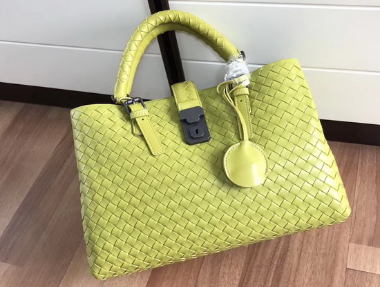 Bottega Veneta Small Roma Bag in Curry Yellow Intrecciato Calf Leather