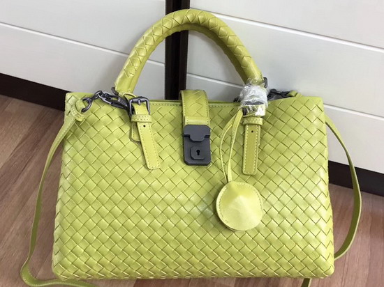 Bottega Veneta Small Roma Bag in Curry Yellow Intrecciato Calf Leather