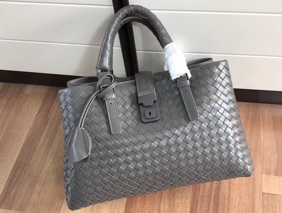 Bottega Veneta Small Roma Bag in Dark Grey Intrecciato Calf Leather