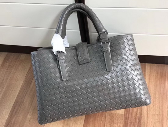 Bottega Veneta Small Roma Bag in Dark Grey Intrecciato Calf Leather