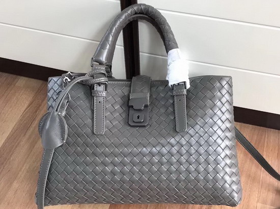 Bottega Veneta Small Roma Bag in Dark Grey Intrecciato Calf Leather