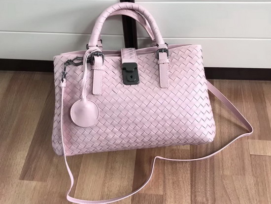 Bottega Veneta Small Roma Bag in Pink Intrecciato Calf Leather