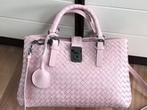 Bottega Veneta Small Roma Bag in Pink Intrecciato Calf Leather