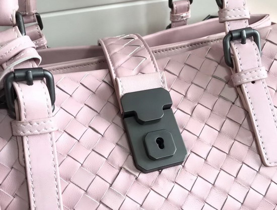 Bottega Veneta Small Roma Bag in Pink Intrecciato Calf Leather