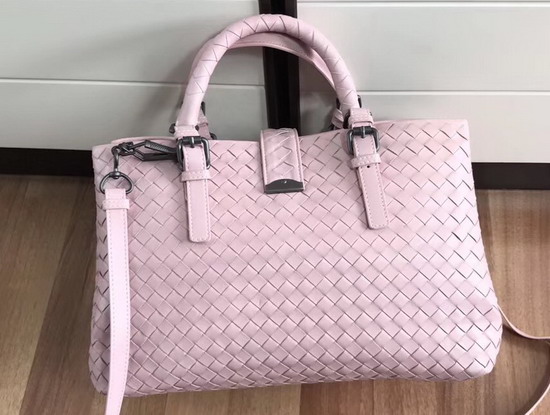 Bottega Veneta Small Roma Bag in Pink Intrecciato Calf Leather